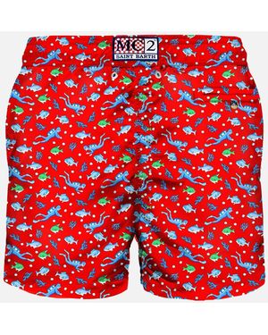 MC2 Saint Barth Light Fabric Swim Shorts With Diver Print Swimshort - Red