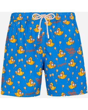 MC2 Saint Barth Lightweight Fabric Swim-Shorts Lighting Micro Fantasy With Ducky Cryptopuppets Print - Blue