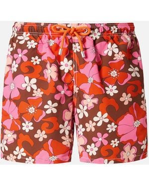 MC2 Saint Barth Mid-Length Gustavia Swim-Shorts With Vintage Flower Print Swimshort - Red
