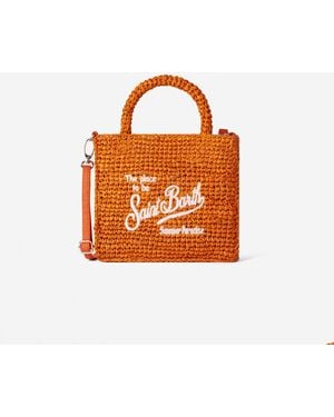MC2 Saint Barth Mini Vanity Raffia Bag With Front Embroidery - Orange