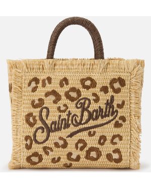 MC2 Saint Barth Vanity Mini Straw Effect Bag With Leopard Embroidery - Metallic