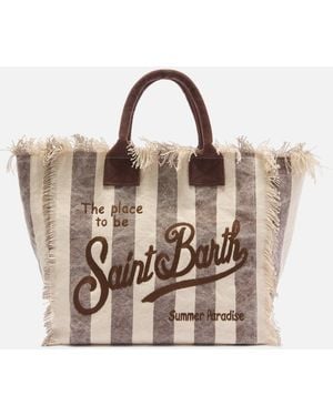 MC2 Saint Barth Canvas Vanity Regular Bag With Vertical Stripes - Natural
