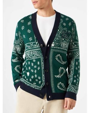 Mc2sb Bandanna Dark Knitted Cardigan With Saint Barth Embroidery - Green