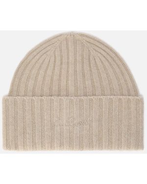 MC2 Saint Barth Wengen Beanie Cashmere Khaki With St. Barth Embroidery On The Turn-Up Hat - Natural