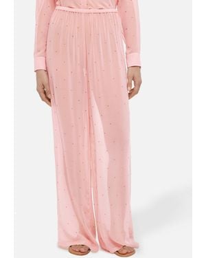 MC2 Saint Barth Amalia Wide-Leg Georgette Pants With Rhinestone Embellishment Pant - Pink