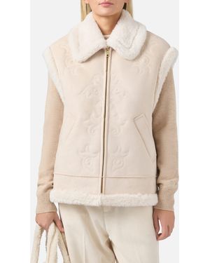 MC2 Saint Barth Hesketh Faux-Shearling Gilet With Western Embroidery Jacket - Natural