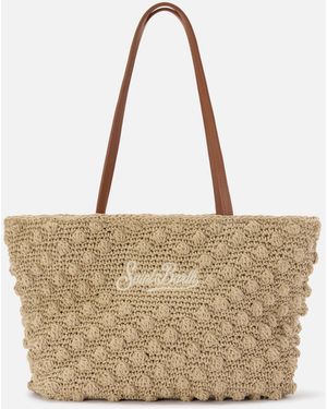 MC2 Saint Barth Crochet Tote Medium Bag With Embroidered Logo - Natural