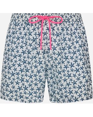 MC2 Saint Barth Lightweight Fabric Swim-Shorts Lighting Micro Fantasy With Starfishes Print Swimshort - Blue