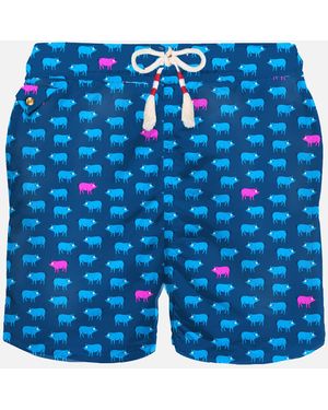MC2 Saint Barth Light Fabric Swim Shorts With Pigs Print Swimshort - Blue