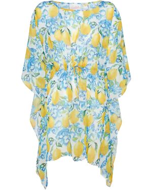 MC2 Saint Barth Iria Cotton Silk Kaftan With Majolica Print Sarong - Blue