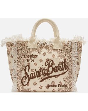 MC2 Saint Barth Canvas Vanity Regular Bag With Bandana Print - Natural