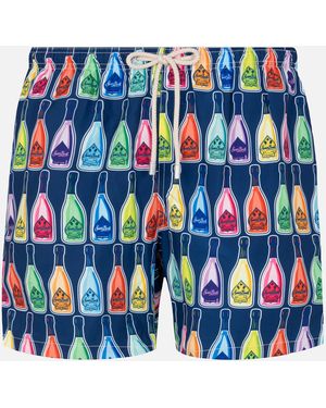 MC2 Saint Barth Lightweight Fabric Swim-Shorts Lighting With Bottles Print Swimshort - Blue