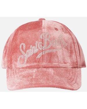 MC2 Saint Barth Velvet Ball Cap Baseball With Rhinestones Logo Hat - Pink