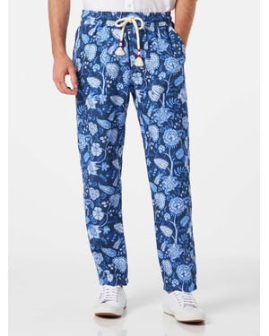 MC2 Saint Barth Floreal Print Linen Pants - Blue