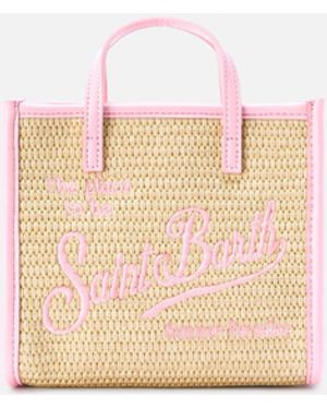 MC2 Saint Barth Vivian Mini Straw Effect Bag With Embroidered Logo - Natural