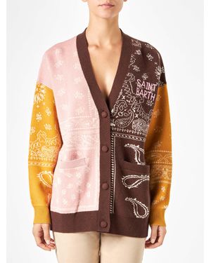 MC2 Saint Barth Chloe Bandana Print Cashmere Blend Cardigan - Orange