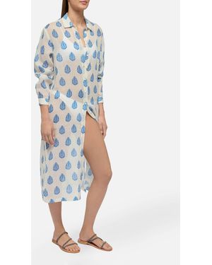 MC2 Saint Barth Adeline Ramie Maxi Dress With Paisley Print Beach Robe - Blue