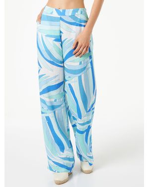 MC2 Saint Barth Light Taryn Linen Trousers With Palm Print - Blue