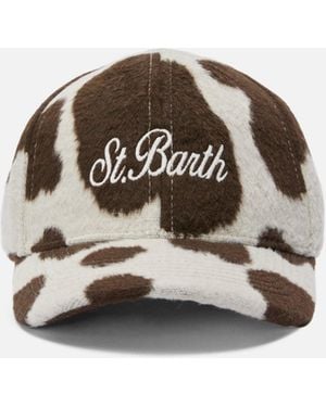 MC2 Saint Barth Baseball Cap Felt Cow-Print Wool Blend Hat - White