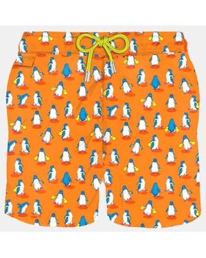 MC2 Saint Barth Light Fabric Swim Shorts With Penguins Print Swimshort - Orange