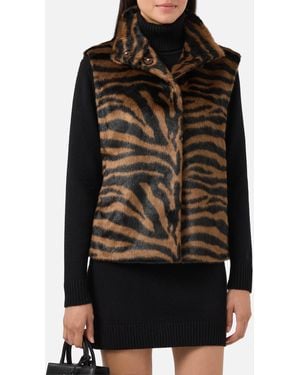 MC2 Saint Barth Ambre Faux-Fur Gilet With Zebra Print Coat - Black