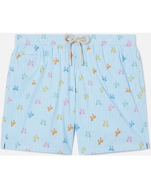 MC2 Saint Barth Light Striped Lighting Micro Swim Shorts With All-Over Crab Print Swimshort - Blue