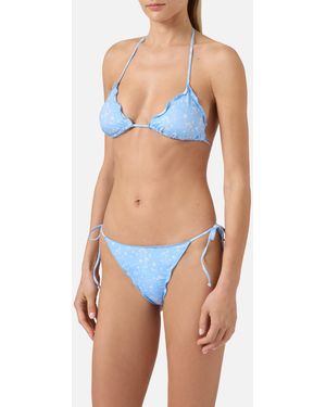 MC2 Saint Barth Bikini Sagitami Triangle Light With All-Over Micro Tropical Print - Blue