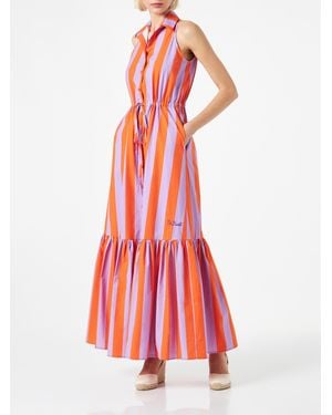 MC2 Saint Barth Ida Cotton Long Dress With Striped Print - Red
