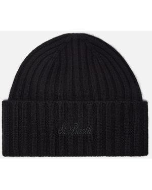 MC2 Saint Barth Wengen Beanie Cashmere With St. Barth Embroidery On The Turn-Up Hat - Black