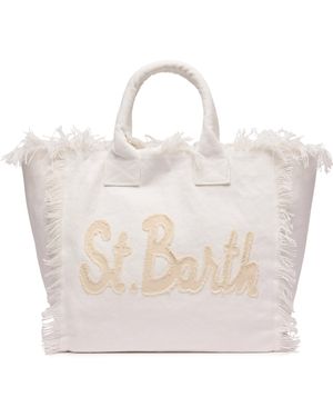 MC2 Saint Barth Cotton Canvas Vanity Tote Bag With St. Barth Patch Logo - White