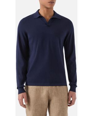 MC2 Saint Barth Sloan Long-Sleeve Solid Polo Premium High-Twist Cotton Knitwear - Blue