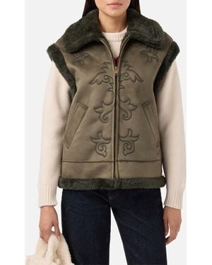MC2 Saint Barth Hesketh Faux-Shearling Gilet With Western Embroidery Jacket - Green