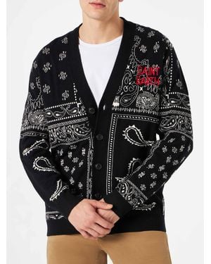 Mc2sb Bandana Knitted Cardigan With Saint Barth Embroidery - Black