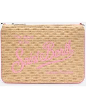 MC2 Saint Barth Parisienne Straw Effect Pouch Bag With Details Pochette - White