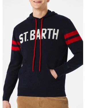 Mc2sb Knitted Hoodie With St. Barth Print Knitwear - Blue