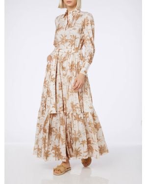 MC2 Saint Barth Jensen Cotton Long Dress With Toile De Jouy Print - Natural