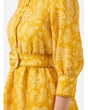 MC2 Saint Barth Paisley Print Linen Short Dress Daisi - Yellow