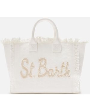 MC2 Saint Barth Colette Canvas Bag With Fabric Logo Patch - White