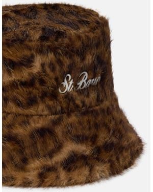 MC2 Saint Barth Bucket Hat Fur Leopard-Print Faux - Brown