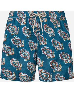 MC2 Saint Barth Mid-Length Linen Swim-Shorts Gustavia With Swimshort - Blue