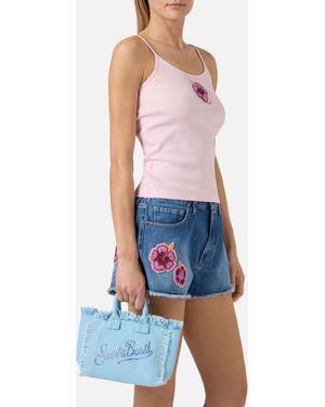 MC2 Saint Barth Light Canvas Vanity Mini Bag With Rhinestone Logo - Blue