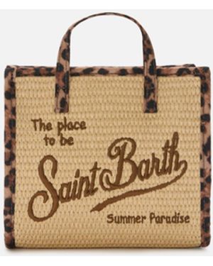 MC2 Saint Barth Vivian Mini Straw Effect Bag With Leopard Trims - Metallic