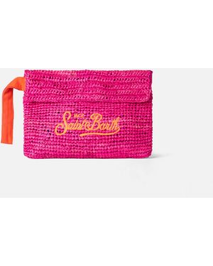 MC2 Saint Barth Raffia Fuchsia Pouch Bag With Saint Barth Embroidery - Pink