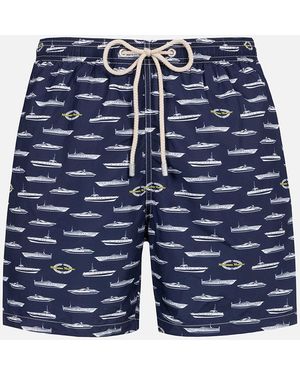 MC2 Saint Barth Lightweight Fabric Swim-Shorts Lighting With Magnum Marine Print - Blue