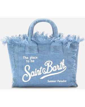 MC2 Saint Barth Solid Linen Vanity Mini Bag With Removable Strap - Blue