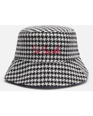 MC2 Saint Barth Bucket Hat Jude With Pied De Poule Print - White