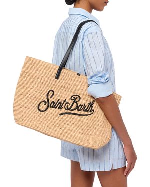 MC2 Saint Barth Raffia City Bag With Saint Barth Embroidered Logo - Blue