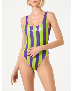 MC2 Saint Barth Lora Lime And Striped One-Piece Swimsuit One Piece - Green