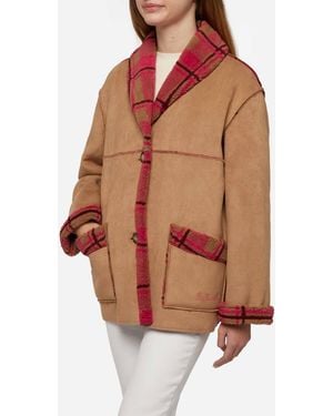MC2 Saint Barth Dorys Reversible Shearling Effect Tartan Jacket - Orange