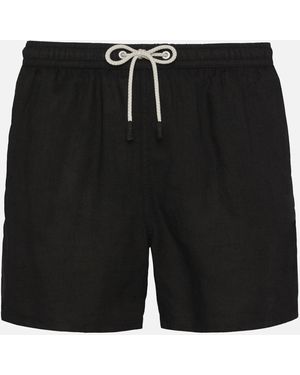 MC2 Saint Barth Mid-Length Linen Swim-Shorts Gustavia Swimshort - Black